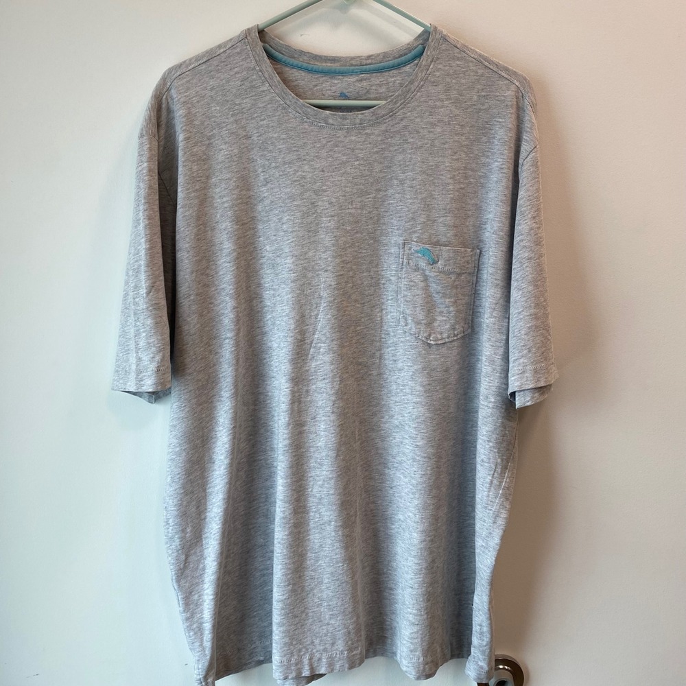 Tommy Bahama T-Shirt Mens XL Grey Pocket Tee Pima Cotton UPF 30 Short Sleeve